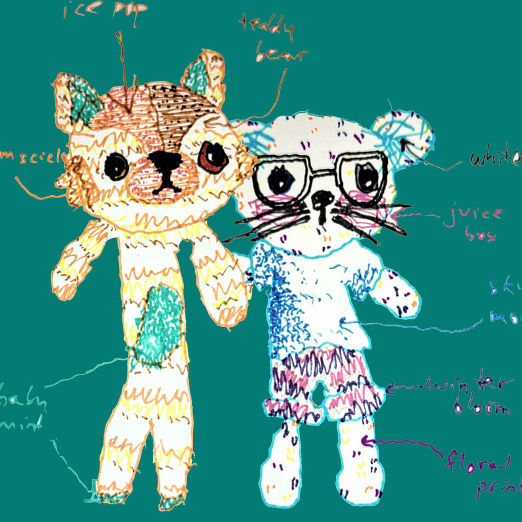 drawing of fox and cat doll design